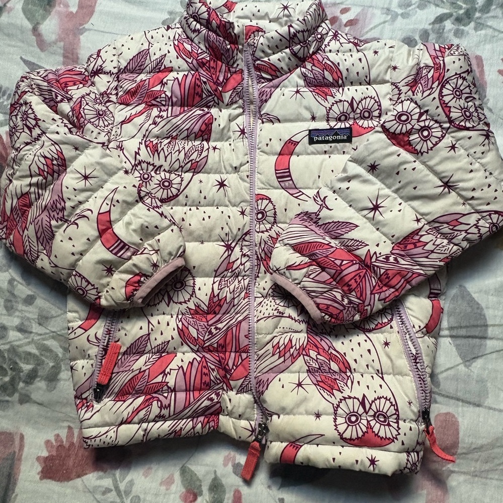 Patagonia Kids' Pink and White Owl Puffer Jacket